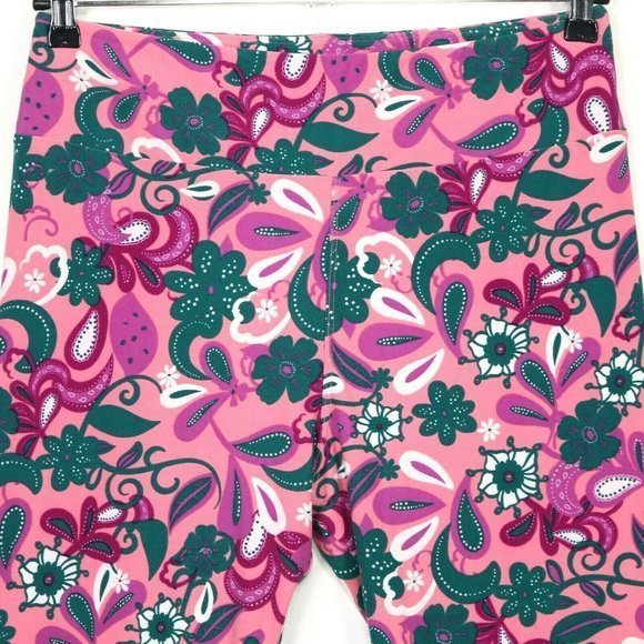 LuLaRoe Leggings Pink‎ Purple Green White Floral Size TC Tall & Curvy - Picture 5 of 12